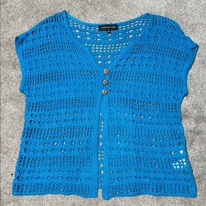 Vintage Jones New York Crochet Cardigan Sweater Shirt Blue size medium